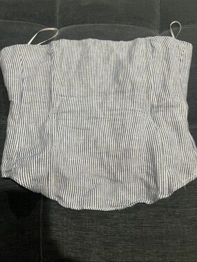 Olivaceous Blue and White Striped Spaghetti Strap Camisole
